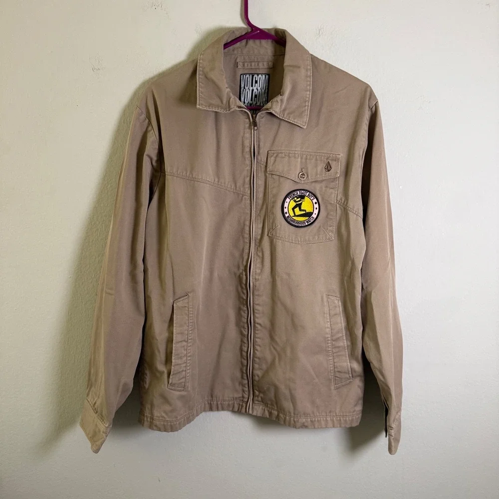 Volcom Freakin Jacket Mens XL Tan Full Zip French Toast Boys Patch A1531000